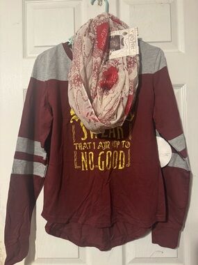 HARRY POTTER Hogwarts movie WAND Womens JUNIORS Long SLEEVE T-shirt SCARF EPIC!